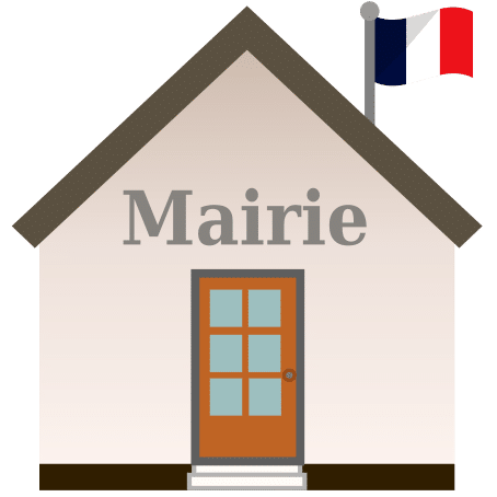 Illustration de mairie avec drapeau français tricolore Illustration d'une mairie avec le texte Mairie et un drapeau français tricolore flottant sur le toit.