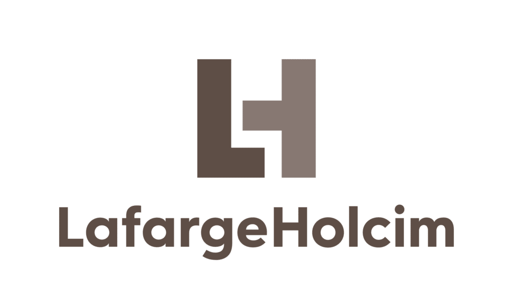 Logo LafargeHolcim : Identité Visuelle et Construction Logo LafargeHolcim composé d'un monogramme brun et gris au-dessus du nom de la marque en lettres sombres.